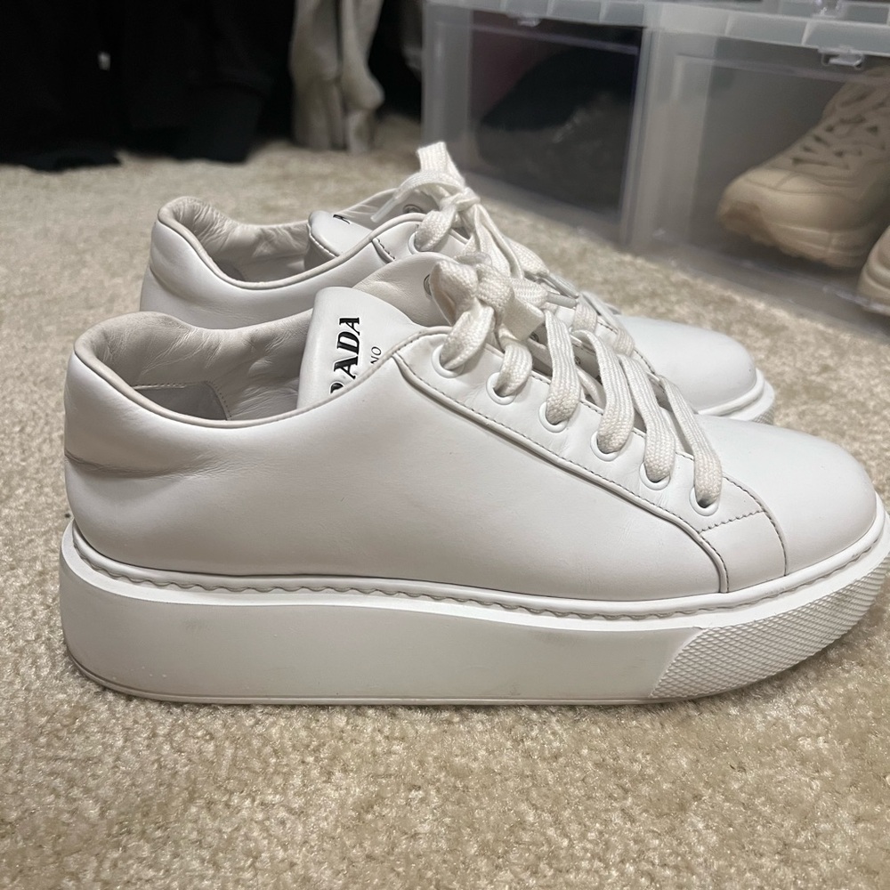 Women’s Prada Leather Sneakers in White